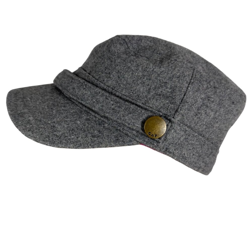 Vintage Gap Wool Blend Military Cap Gray w/ Button Accent Womens S/M